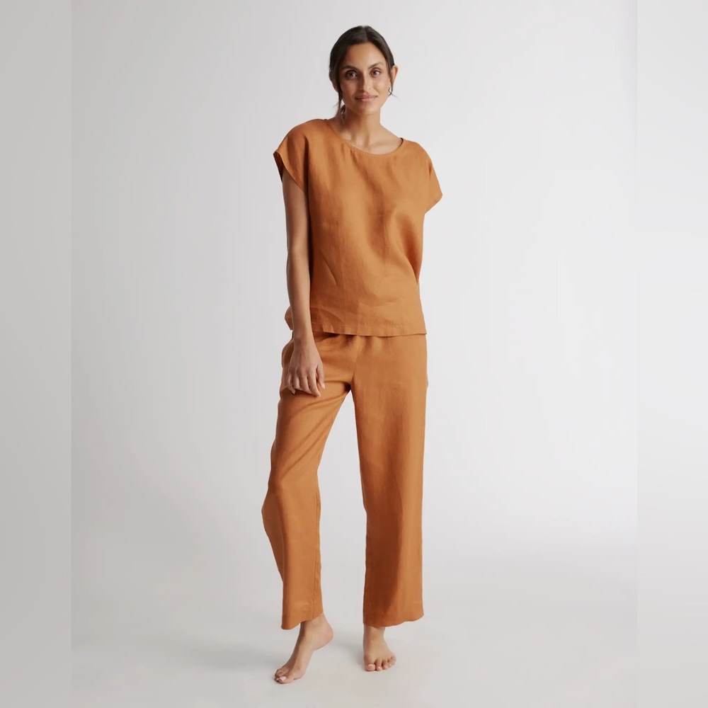 Quince 100% European Linen Pajama Set Terracotta Womens Size XL